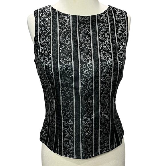 Vintage 90s Scott McClintock Top Womens 6 Black Brocade Floral Stripe Victorian - Picture 1 of 13